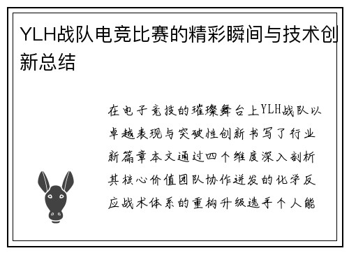 YLH战队电竞比赛的精彩瞬间与技术创新总结